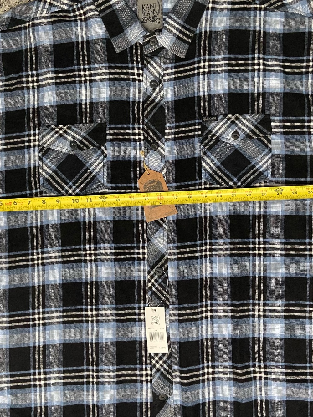 KARL KANI Mens Flannel Plaid Button Up Shirt Blue Black White 4X Outdoors - Picture 16 of 17